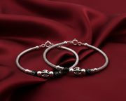 One Pair 925 Silver Nazariya Kada with Two Black Beads (ideal for Newborns to 3 years age)